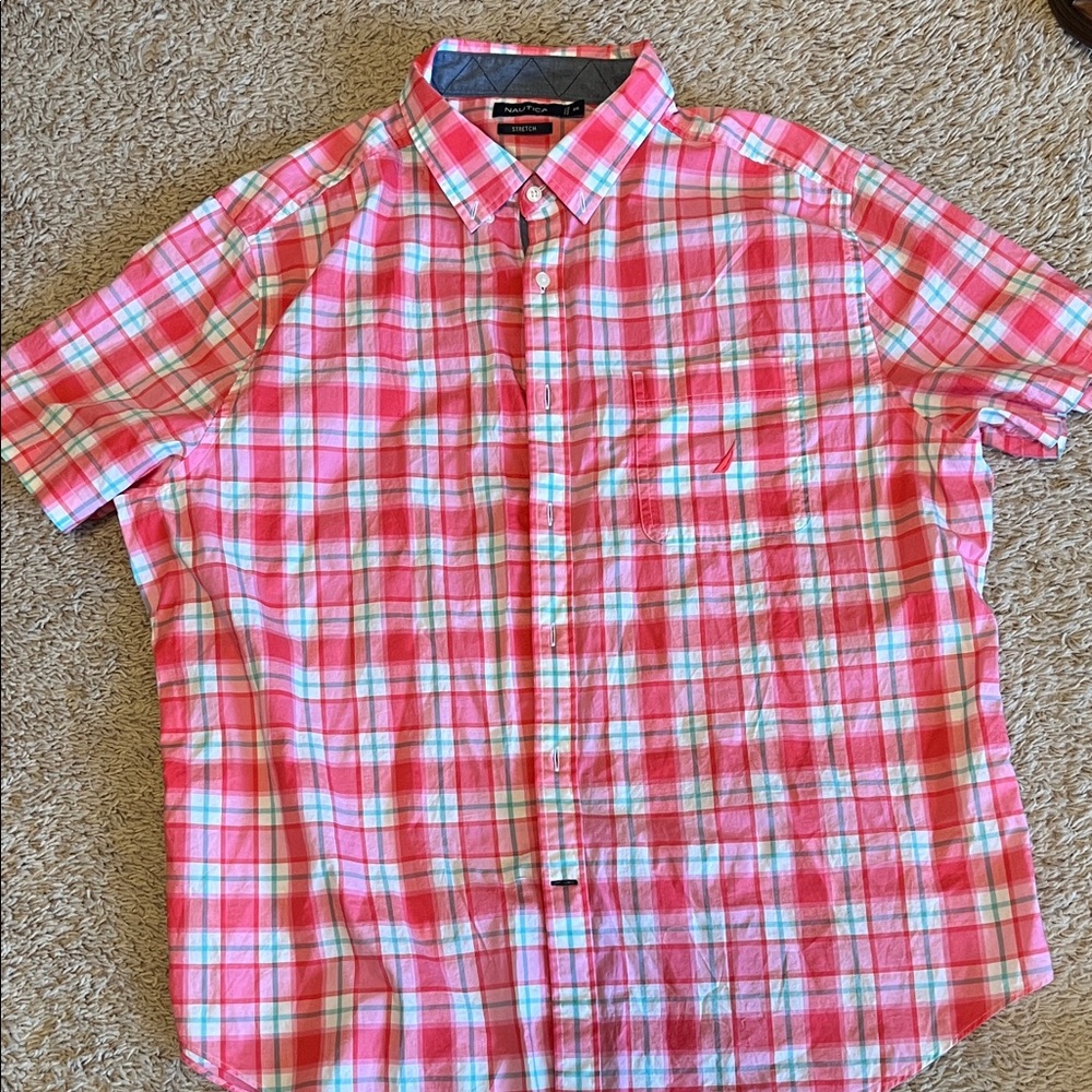 Nautica Men's Coral Plaid Button Down Shirt